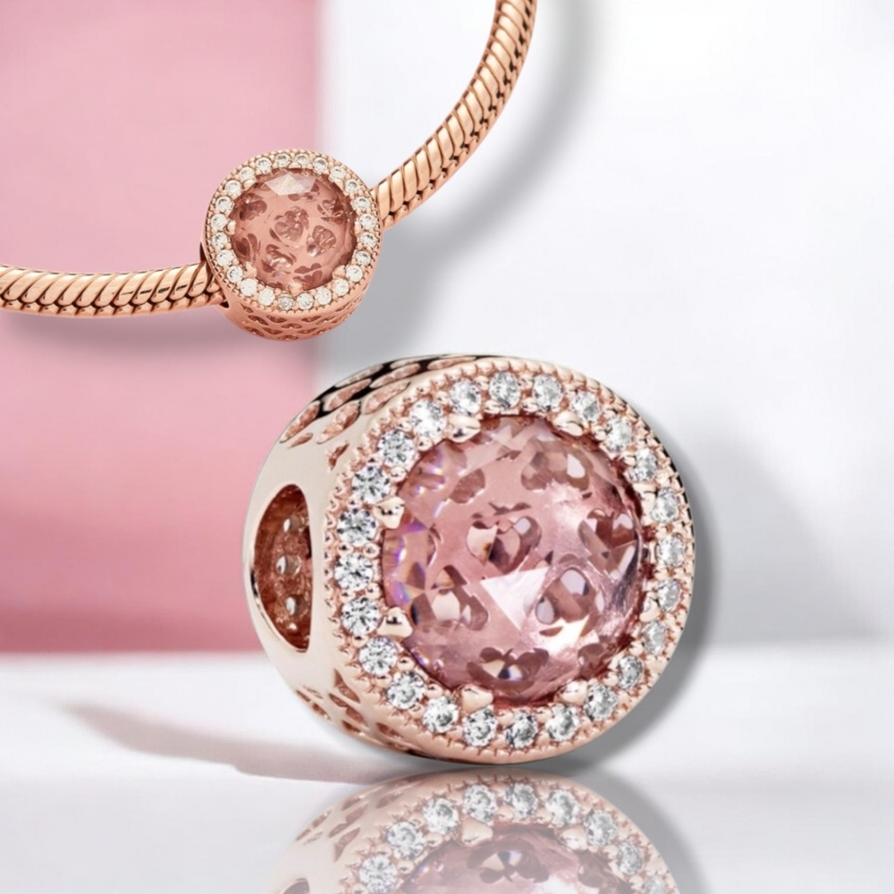 NEW 🩷 PANDORA Rose Radiant Hearts Charm With CZ & Light Blush Pink Crystal